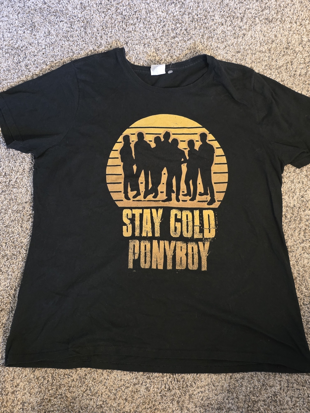Port and Company Black Tee with Gold 'Stay Gold Ponyboy' Graphic